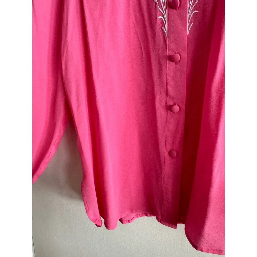Bob Mackie Wearable Art VINTAGE 90s button down bubblegum 100% silk embroidery L - Picture 6 of 14